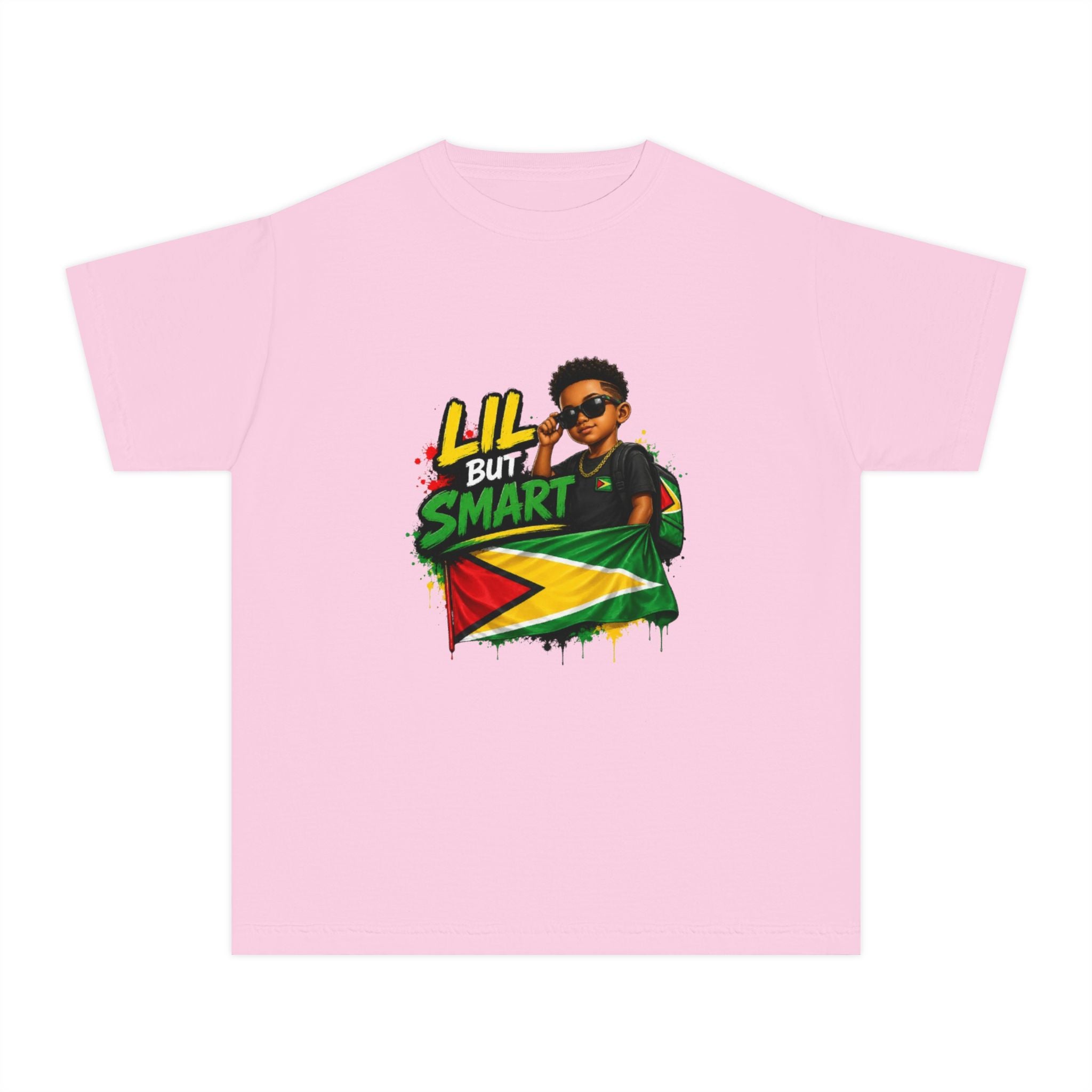 Youth Tee - "Lil But Smart" Guy with Guyana Flag Kids T-Shirt