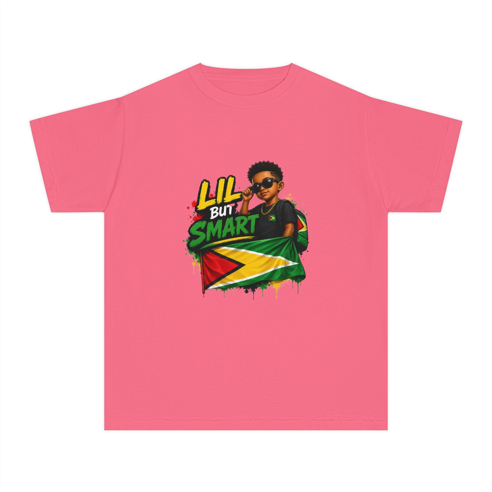 Youth Tee - "Lil But Smart" Guy with Guyana Flag Kids T-Shirt