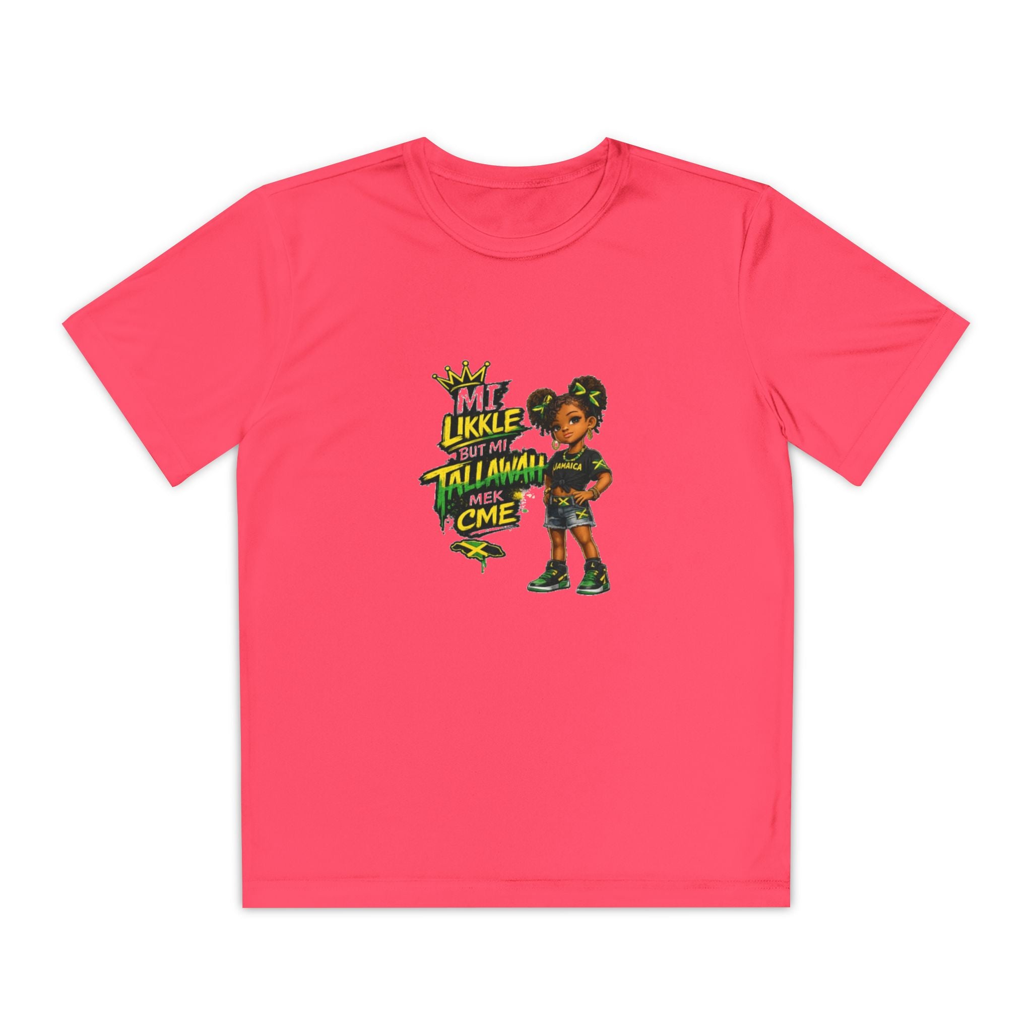 Youth Competitor Tee - 'Mi Likkle But Me Tall Mana' Caribbean Kid Graphic Shirt