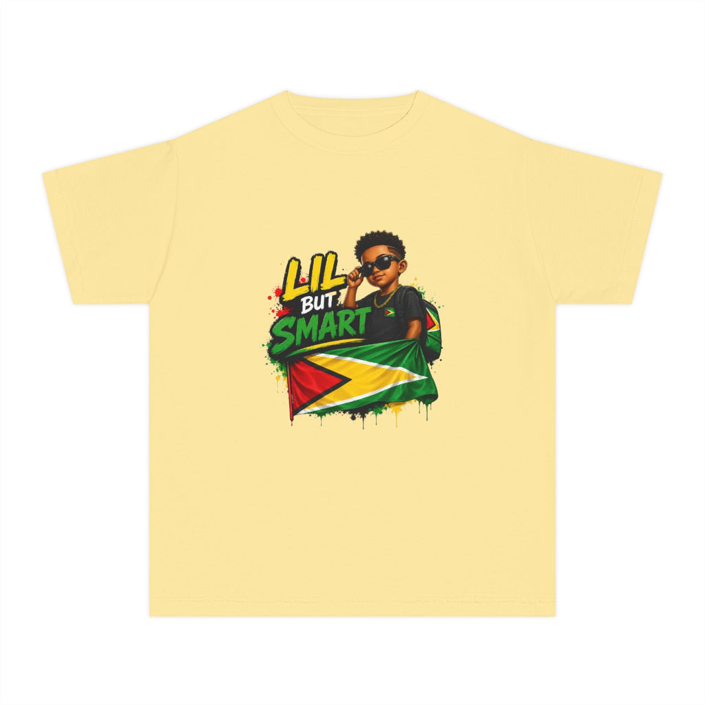 Youth Tee - "Lil But Smart" Guy with Guyana Flag Kids T-Shirt