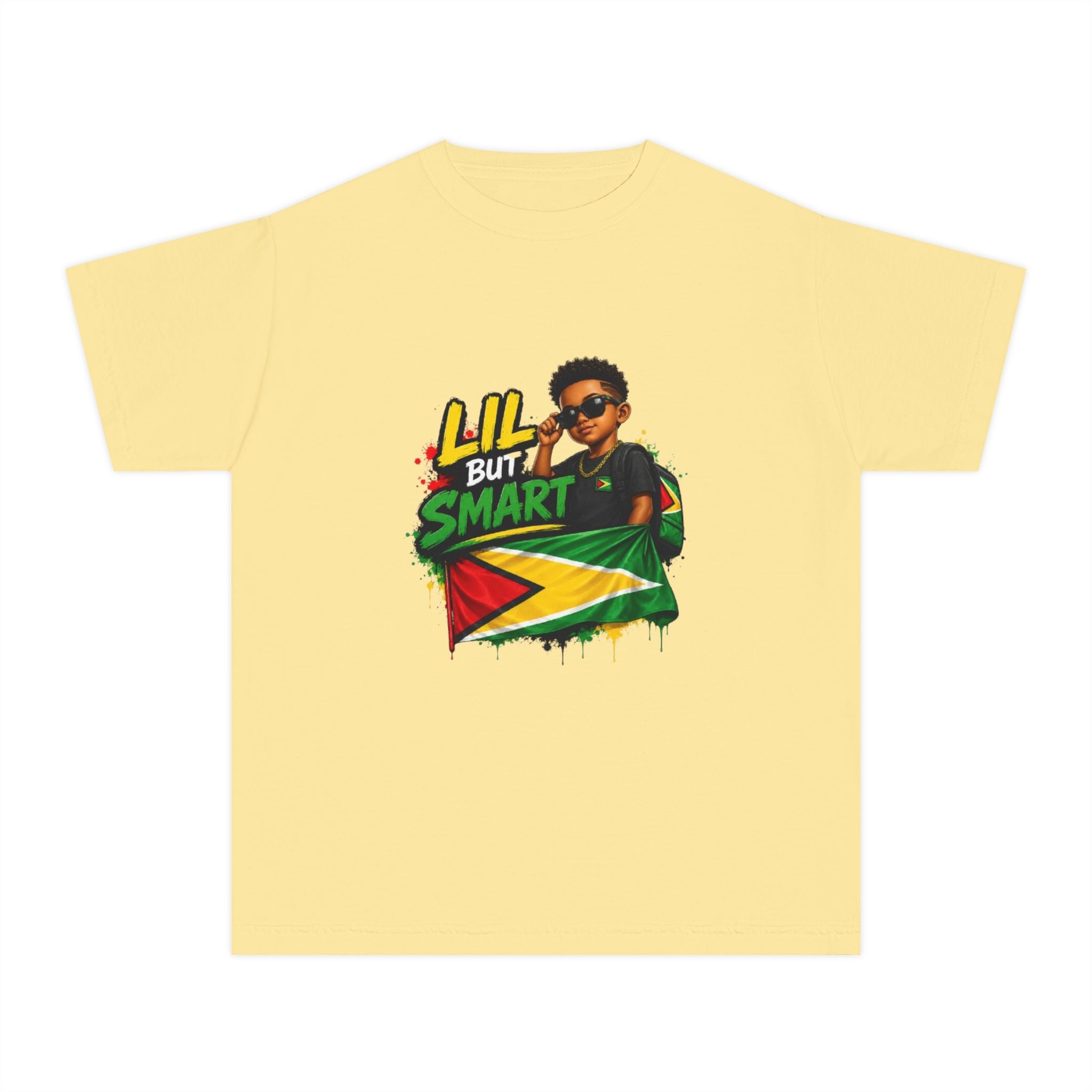 Youth Tee - "Lil But Smart" Guy with Guyana Flag Kids T-Shirt