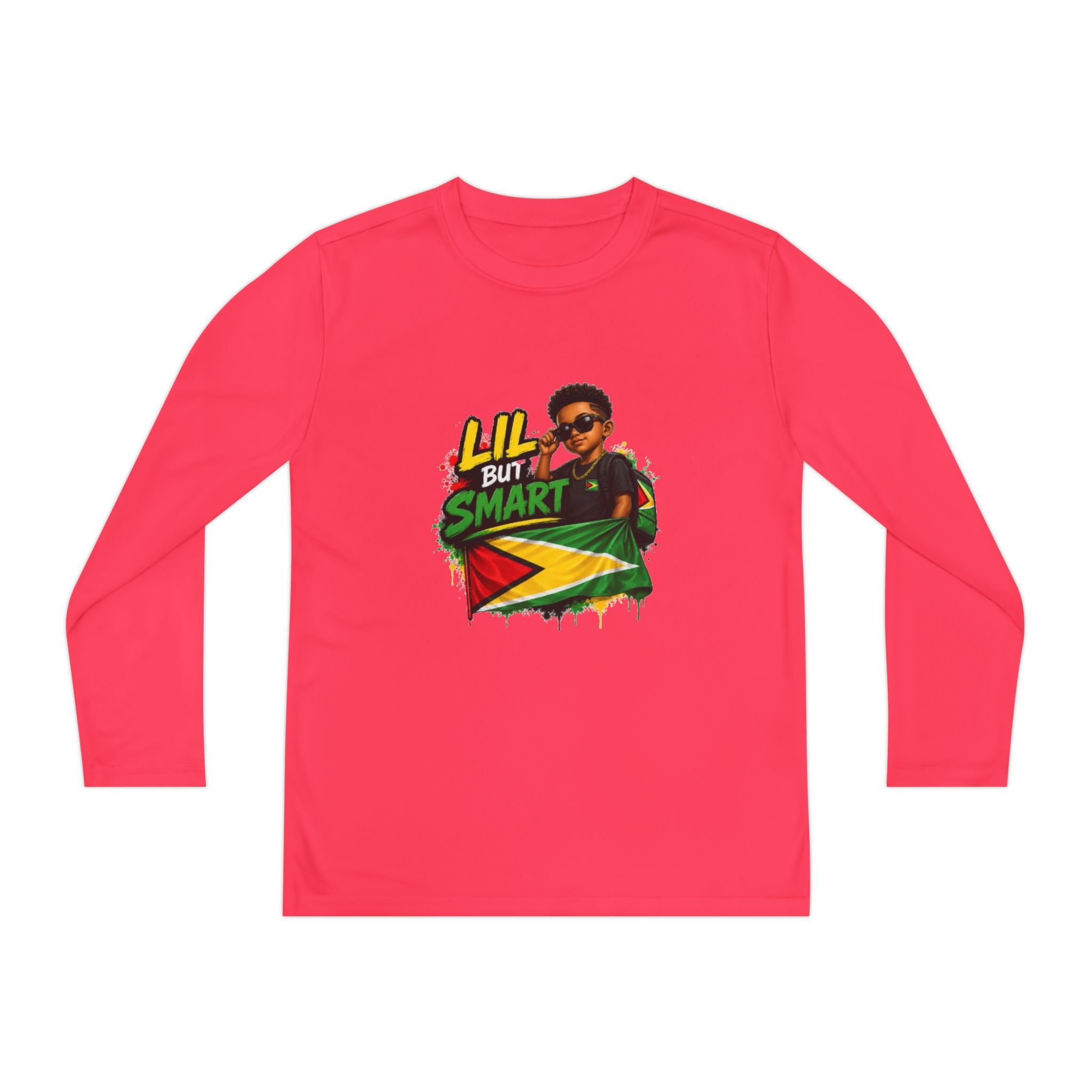 Youth Long Sleeve Tee — "Lil But Smart" Jamaican Flag Kids Shirt