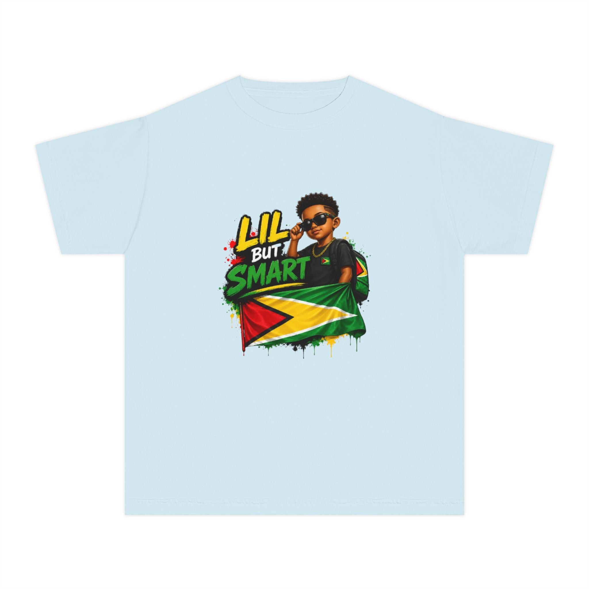 Youth Tee - "Lil But Smart" Guy with Guyana Flag Kids T-Shirt