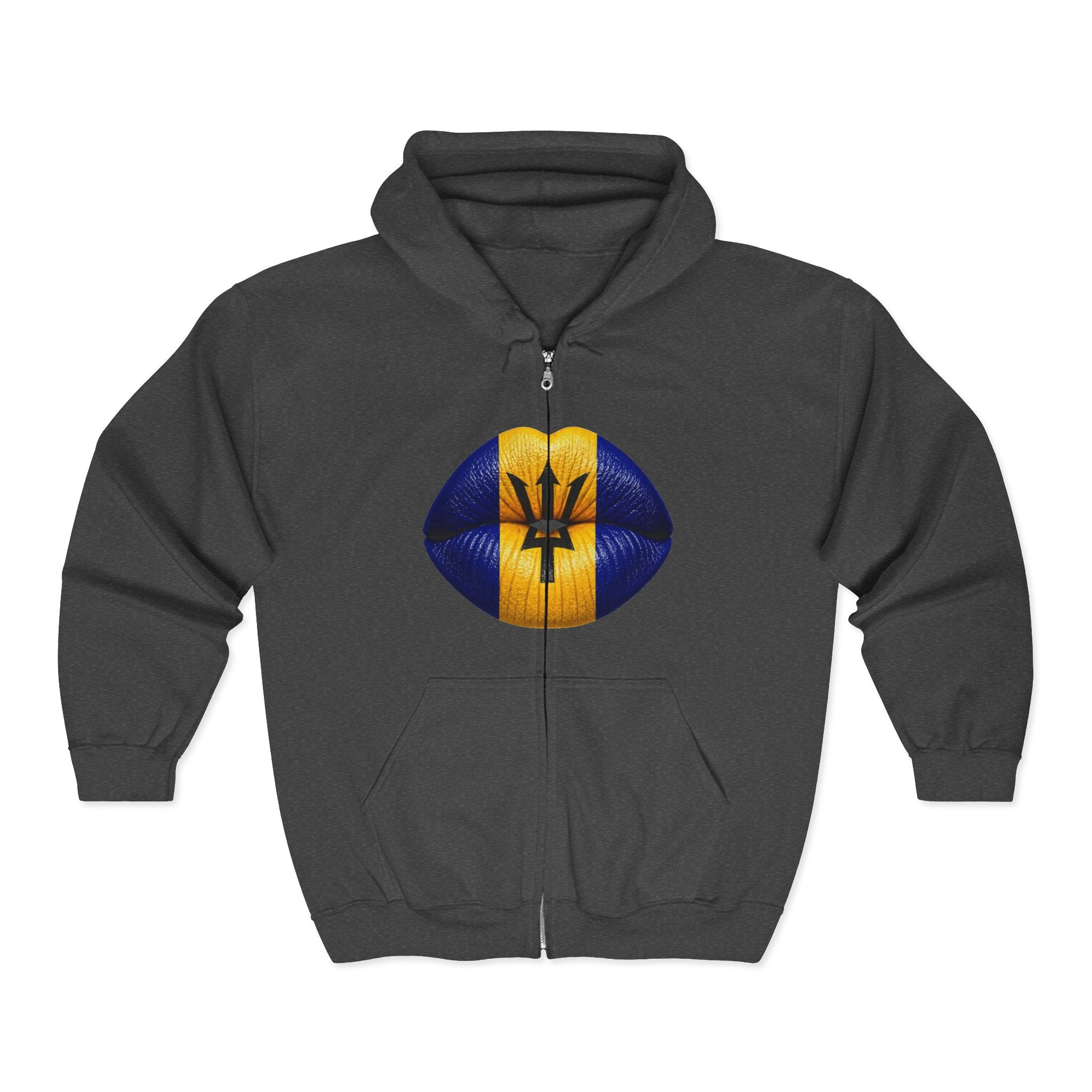 Barbados Flag Lip Print Zip Hoodie