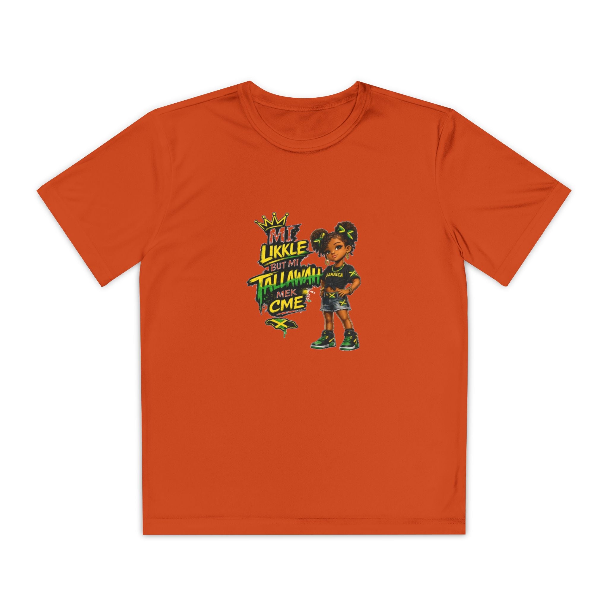 Youth Competitor Tee - 'Mi Likkle But Me Tall Mana' Caribbean Kid Graphic Shirt