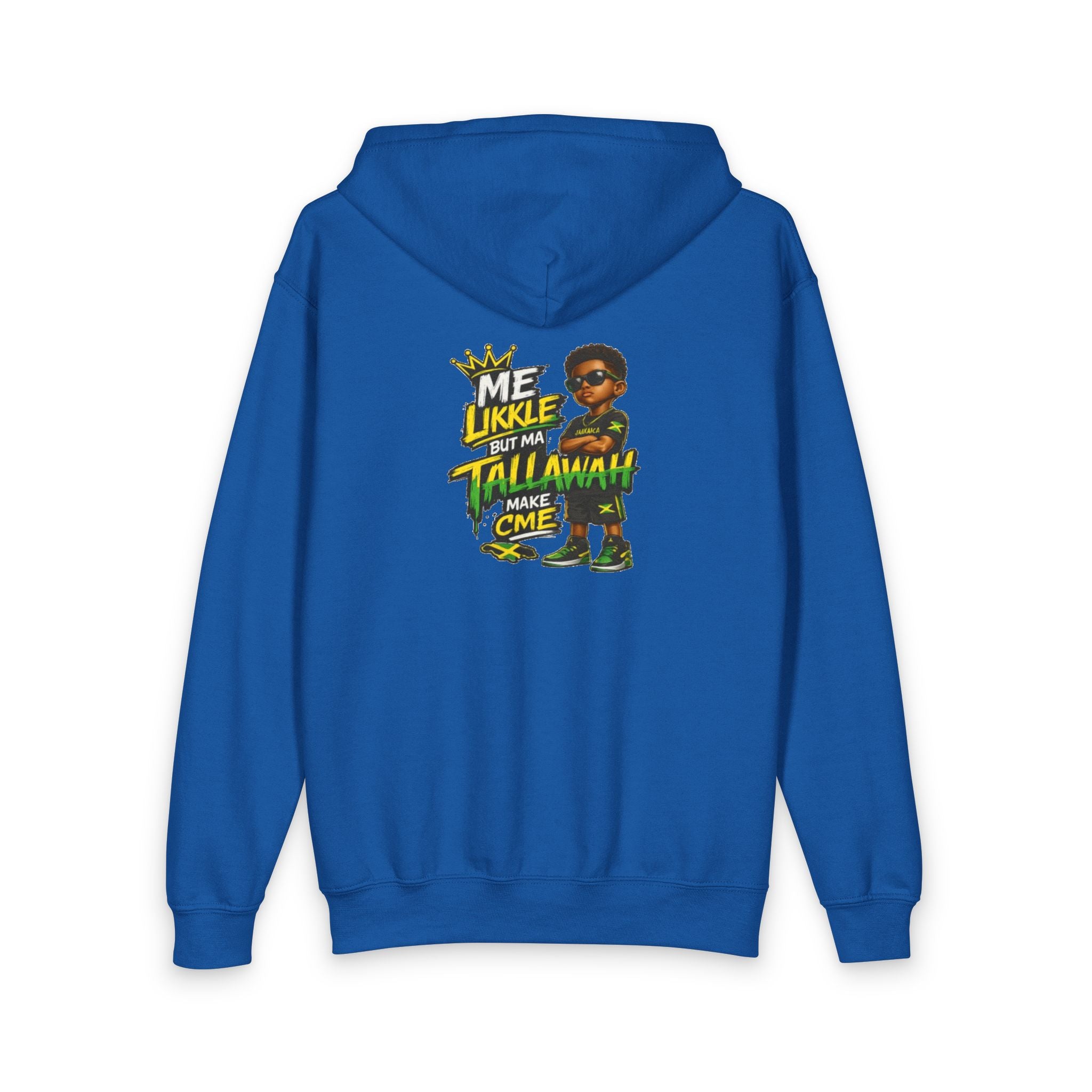 Youth Zipped Hoodie — 'Me Likkle But Mi Tallawah' Jamaican Kid Graphic