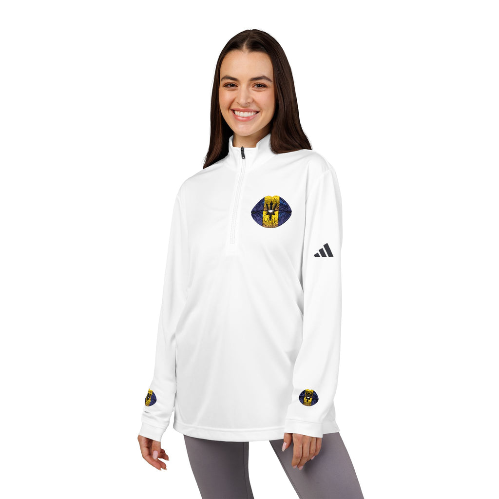 Embroidered Quarter-Zip Pullover — White Athletic Golf Top