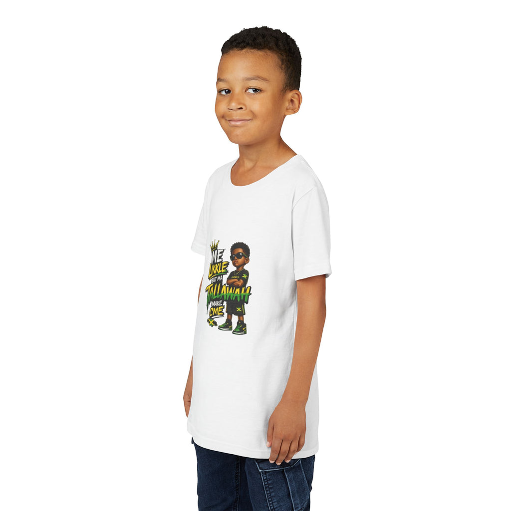 Youth Tee — "Me Likkle But Mi Talk A Wahn Make A Cme" Jamaican Kids Graphic T‑Shirt