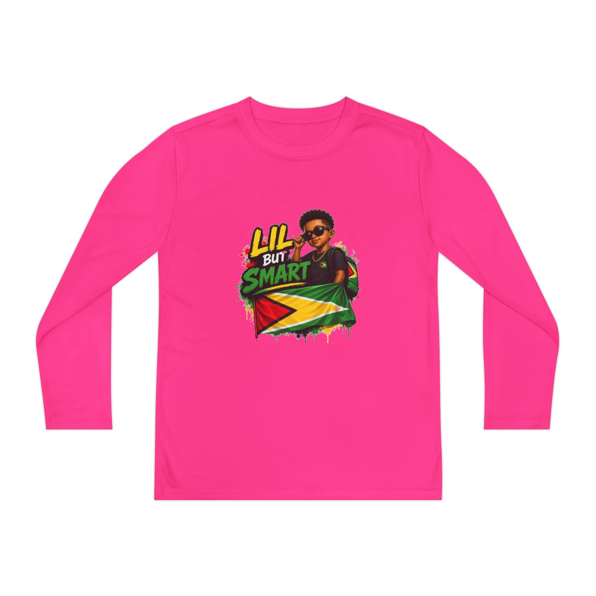 Youth Long Sleeve Tee — "Lil But Smart" Jamaican Flag Kids Shirt