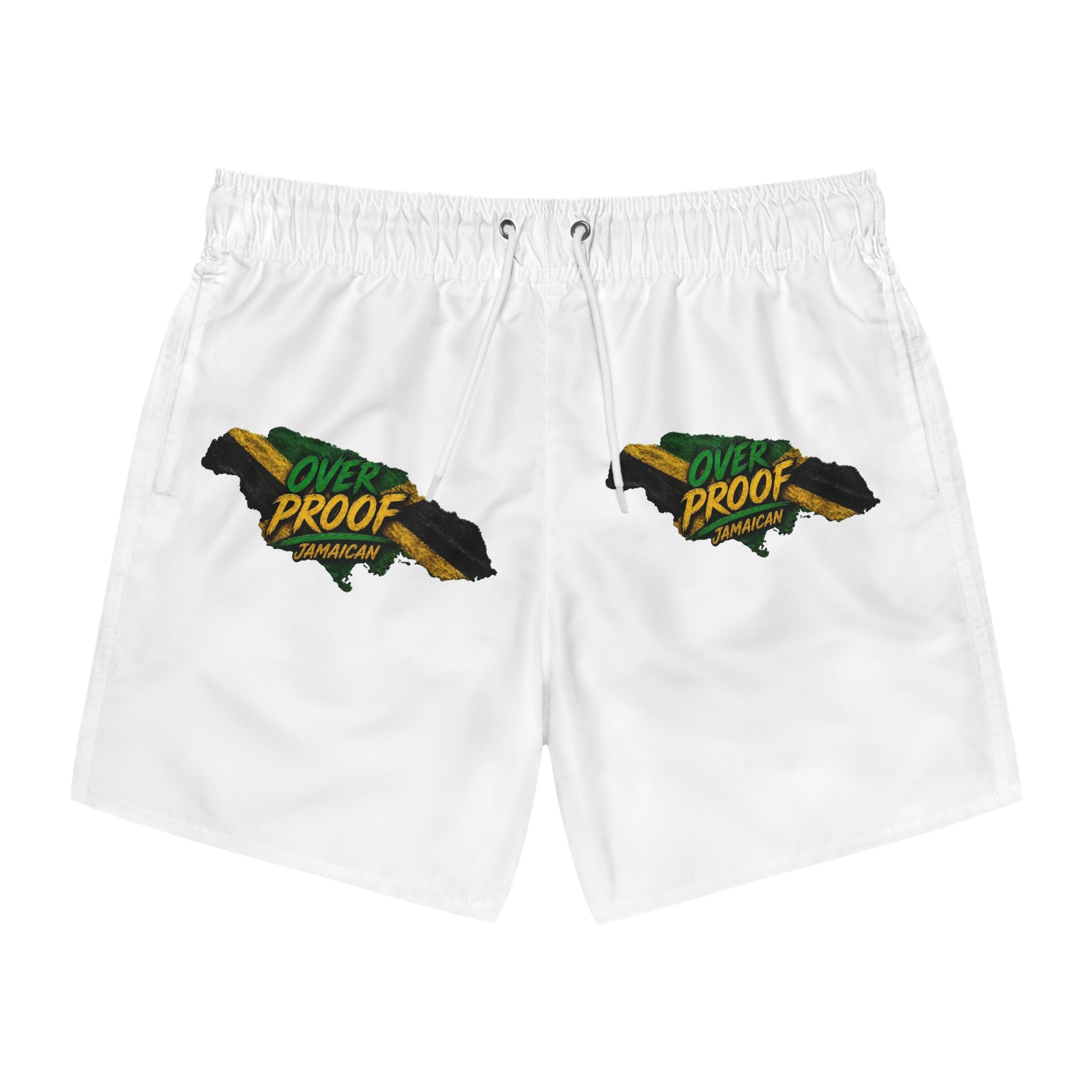 Jamaica 'Over Proof' Swim Trunks — Tropical Island Graphic Men Swim Shorts