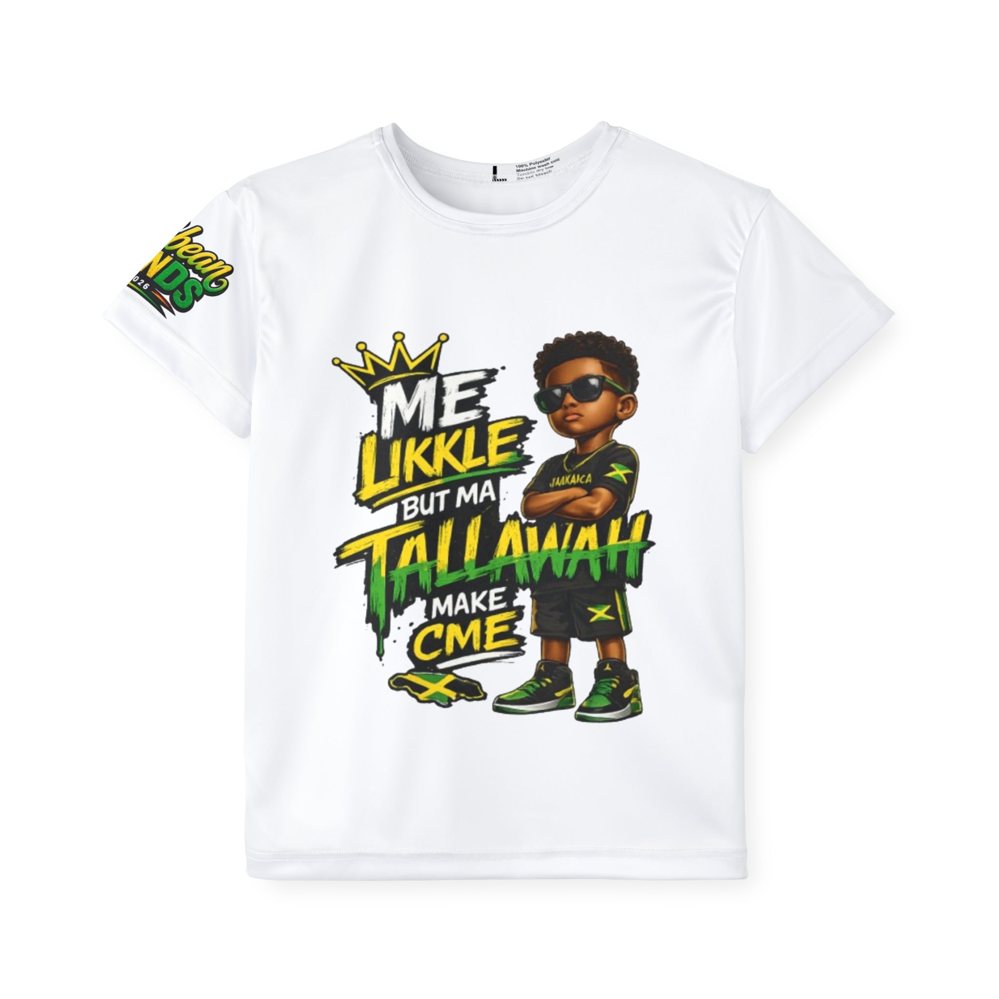 Kids Sports Jersey - "Me Likkle But Ma Tallawah" Graphic Tee (Jamaican Pride)