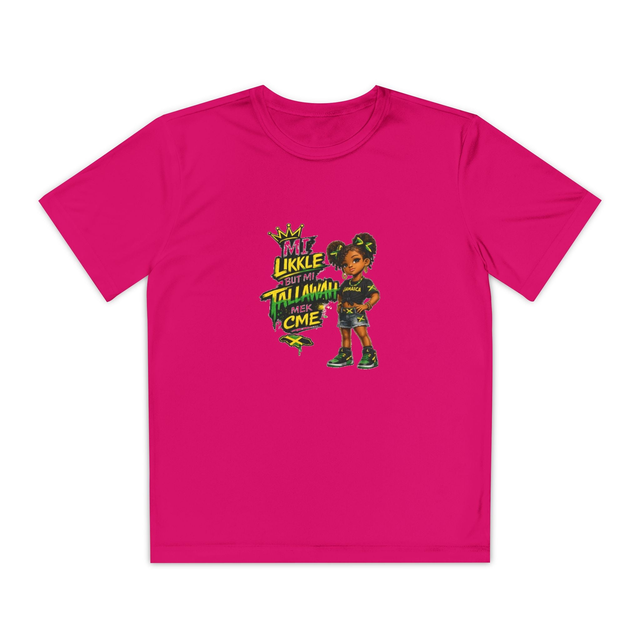 Youth Competitor Tee - 'Mi Likkle But Me Tall Mana' Caribbean Kid Graphic Shirt