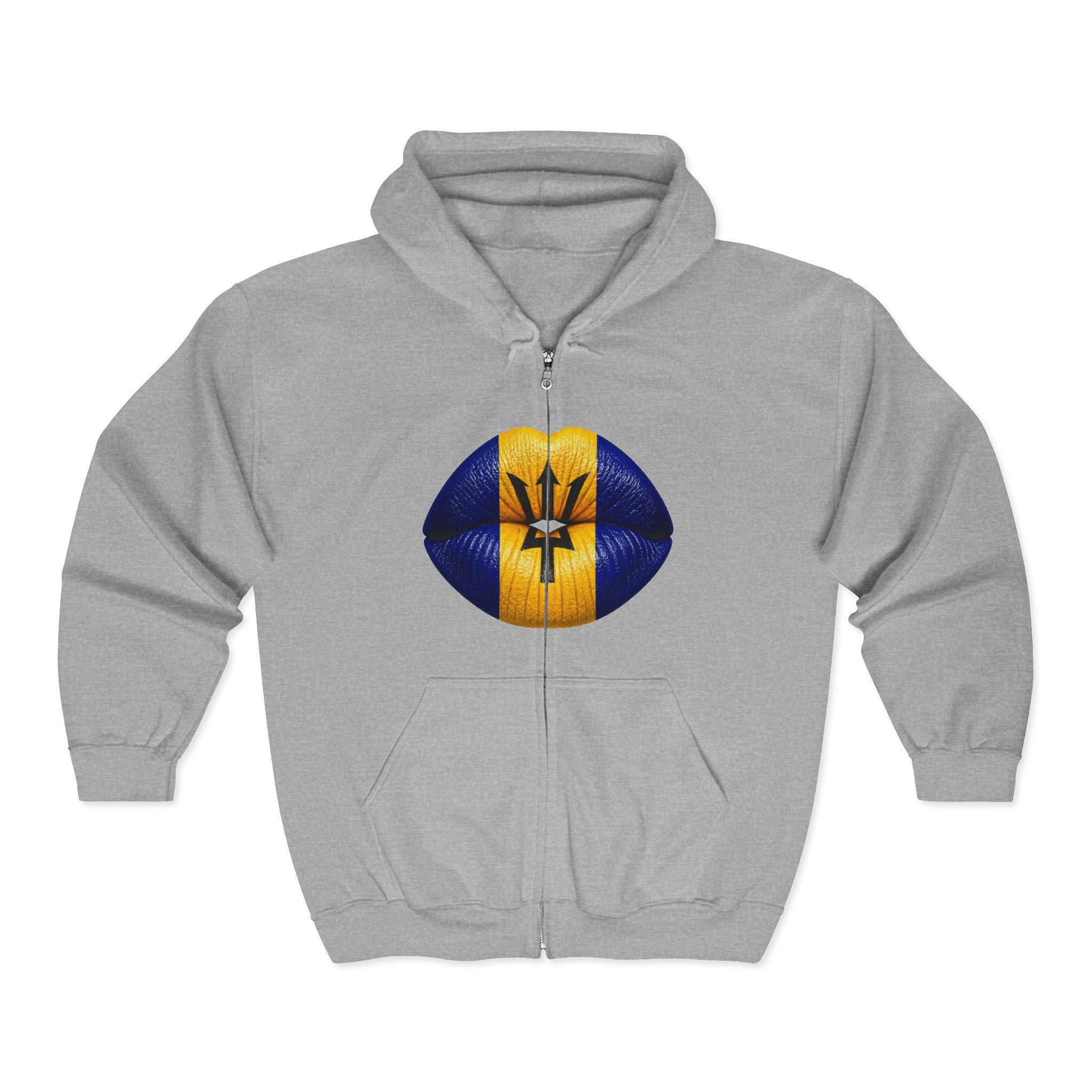 Barbados Flag Lip Print Zip Hoodie