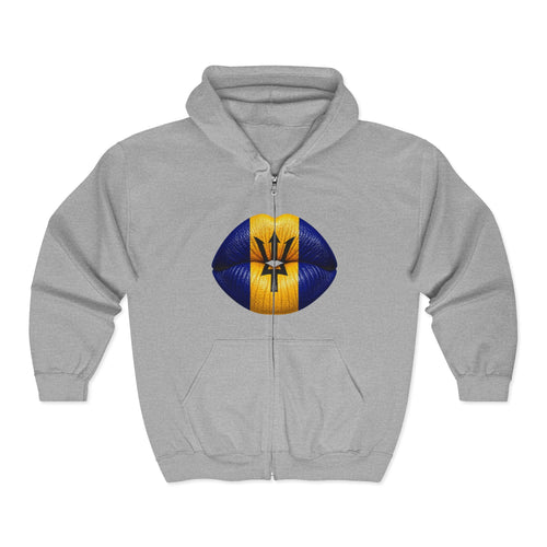 Barbados Flag Lip Print Zip Hoodie