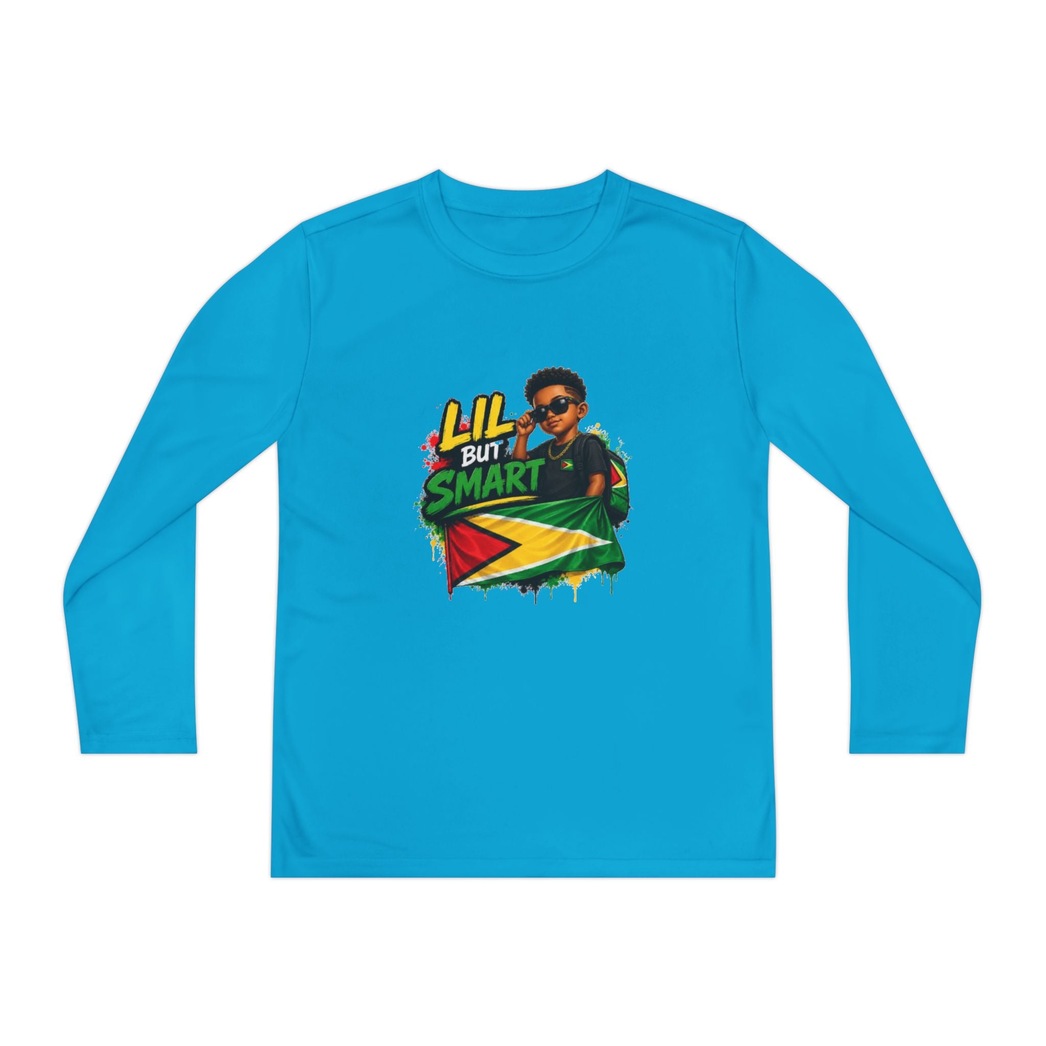 Youth Long Sleeve Tee — "Lil But Smart" Jamaican Flag Kids Shirt