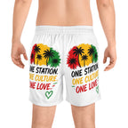 One Station One Culture One Love Men Swim Shorts — Rasta Palm Beach Trunks